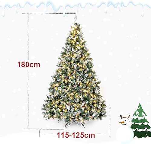 Yorbay Sapin de Noël Artificiel Lumineux LED avec Neige Blanche épaisse, avec Support de Fer 150cm - 210cm Sapin Artificiel pour Décoration Noël  (180 cm) - Nail Gallerys