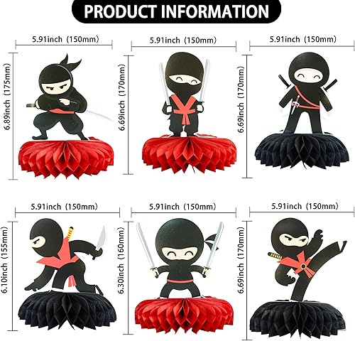 Gyufise Lot de 6 centres de table en nid d'abeille double face pour arts martiaux, karaté, kung fu, centres de table pour fête prénatale, fête d'anniversaire sur le thème ninja - Nail Gallerys