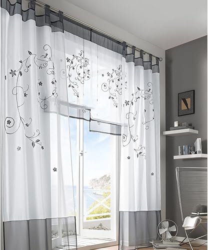 BAILEY JO Stores Romains Transparent Passe Tringle avec Broderie Fleur Rideau Voilage Raffrollo Décoration de Fenêtre Chambre/Salle de Bain/Balcon - 1Pc (Violet, LxH/80x100cm) - Nail Gallerys