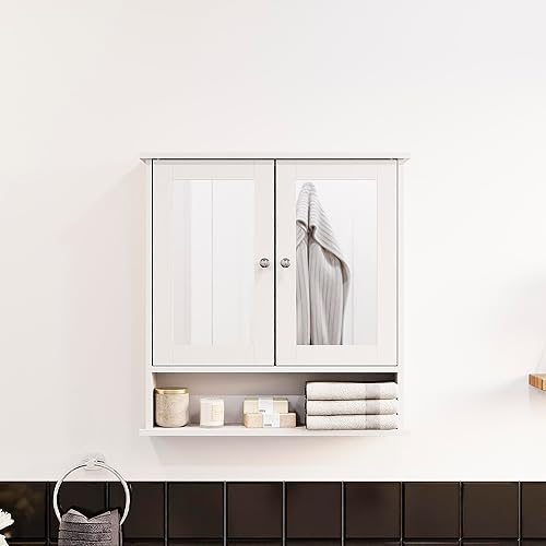 Bath Vida 333374 Priano Meuble de Salle de Bain avec Miroir, Double Porte, Meuble de Rangement Mural, Blanc, H 58 x L 56 x P 13 cm Environ - Nail Gallerys