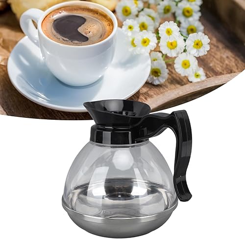 Msiud ABS Cafetière En Verre Pot, Poignée Acier Inoxydable Café De Machines,Carafe Polyvalente Avec Poignée Noire et Bec Verseur Bien Ajusté Cuisinière Universelle Goutte Adaptée aux 1,2 QT - Nail Gallerys
