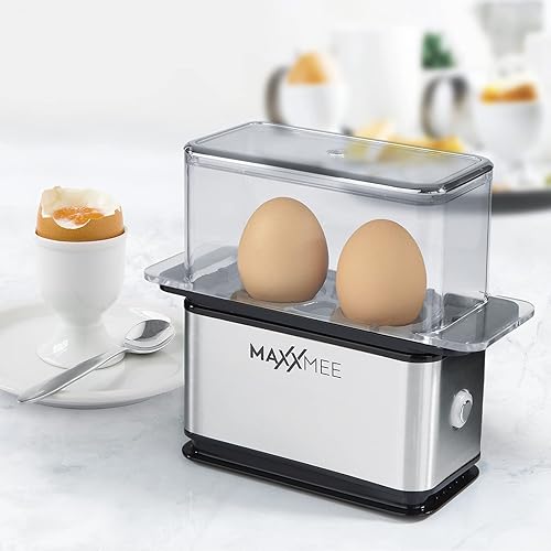 MAXXMEE Cuisinier d'œufs design pour jusqu'à 2 œufs dans un design en acier inoxydable moderne et peu encombrant | Comprend un bol doseur avec pic à œufs pour des œufs parfaits | Facile à utiliser - Nail Gallerys