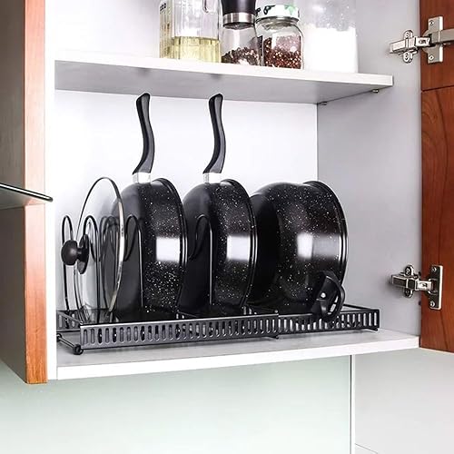 KOTKMSXTSW Organisateur de casseroles et poêles extensible pour armoire, support de casseroles pour le rangement de la cuisine, support de couvercle de casserole, noir avec 10 séparateurs réglables - Nail Gallerys