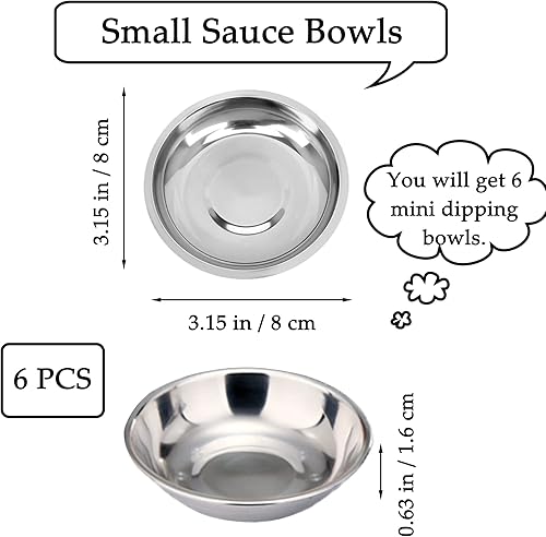 duoyif Bol à Trempette 6 Pièces Bol à Sauce En Acier Inoxydable Bols à Tapas Et Sauces Bol à Épices Bol à Dessert Bol De Service Petits Bols Pour Sushis Sauces Collations Mini Bols Ronds 8x1,6cm - Nail Gallerys