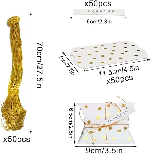 Zfseyuh Petite Boîtes à Dragées, 50 Pièces Boîtes de Bonbons de Forme D'oreiller avec Corde, Vintage Contenant Cadeau en Papier pour Baptême Mariage Communion Noël - Nail Gallerys