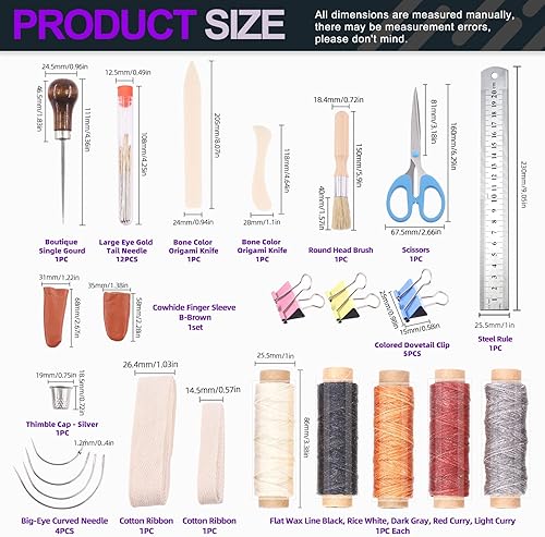 Swpeet 23 pcs Kit de reliure comprenant un gommage de dossier en os véritable, un bol en papier, une aiguille pour les grands yeux, une sangle de reliure, un fil de cire, une règle en acier - Nail Gallerys