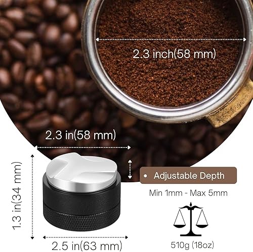 Collazoey Distributeur de Café 58 mm, Outil de nivellement pour café Expresso en Acier Inoxydable, Profondeur réglable, Simples et Portables - Nail Gallerys