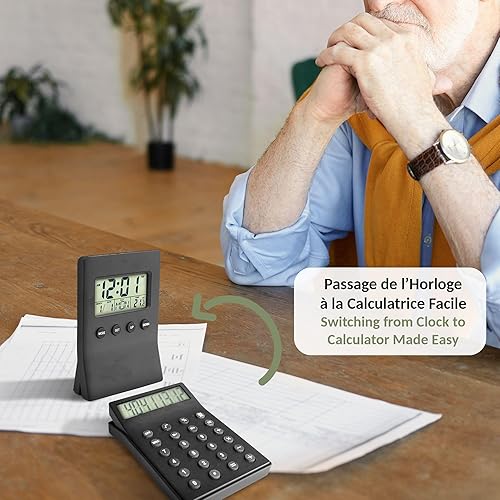 Fishtec - Horloge Numérique Calculatrice 2 en 1 - Affiche la Température, l'Heure, la Date - Fonction Réveil Disponible - Alimentation : 2 Piles Bouton AG13 (incluses) - 13.7 x 9.4 x 3.6 cm - Nail Gallerys