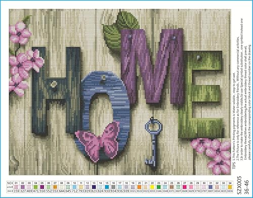 Abillyn Kit de broderie au point de croix en bois avec inscription « Home » et papillon estampillé avec motif imprimé (maison) - Nail Gallerys