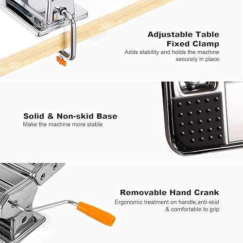 Machine pour Faire des Pâtes, Machine à Pâtes, Spaghettis, tagliatelles, lasagnes, Epaisseur de coupe: 6 réglages d'épaisseur de 0,5 à 3 mm, Matériau: Acier inoxydable - Nail Gallerys