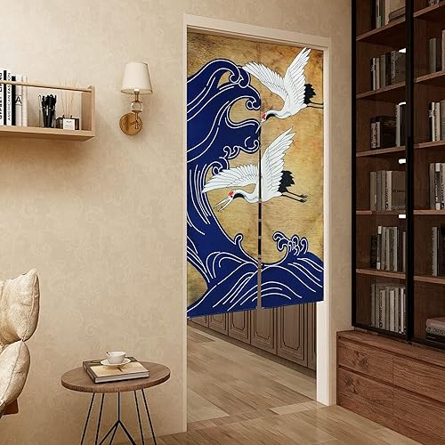 LIGICKY Rideau de porte de style japonais Noren en coton et lin avec imprimé de fleurs rétro pour décoration de la maison, 85,1 cm de large x 180,1 cm de long, multicolore - Nail Gallerys