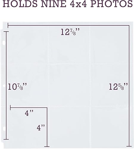 Samsill 25 Pack 12 x 12 Inch Scrapbook Refill Page Protectors, Ultra Clear, Archival Safe, 9 Pockets Hold 4x4 Inch Photos, Used with 3 Ring 12 x 12 Scrapbook Album - Nail Gallerys
