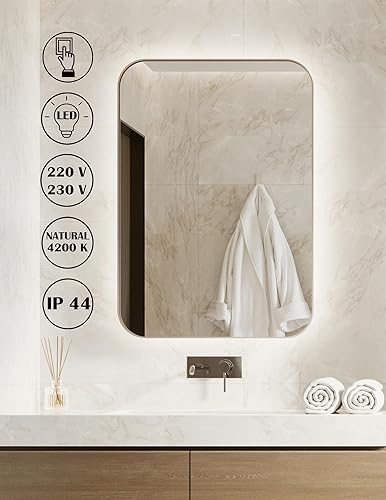 BD ART Luna Miroir de salle de bain à LED ovale, 100 x 40 cm, miroir mural avec éclairage, couleur de la lumière blanc froid 4200 K, IP44 - Nail Gallerys