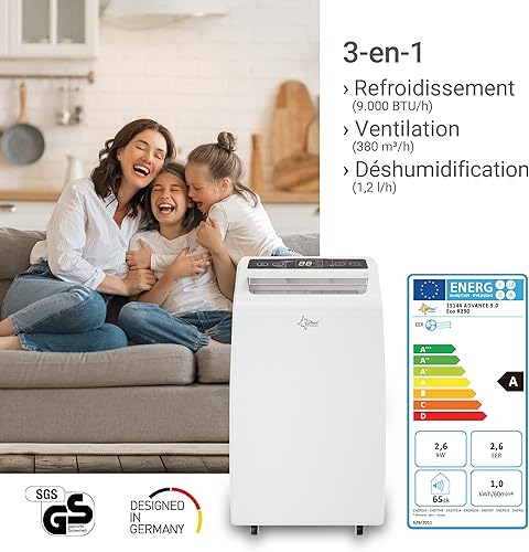 Suntec Climatiseur Mobile Silencieux Advance 12.0-12000 BTU Climatiseur Portable 4 en 1, Déshumidificateur, Ventilateur, Minuterie Programmable, 3,5KW, max~60 M2, Télécommande | Tuyau d'évacuation - Nail Gallerys