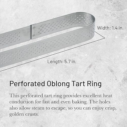 De Buyer - Cercle à tarte oblong VALHORNA en inox perforé - 14,5 x 3,5 cm, hauteur 2 cm, Argent - Nail Gallerys