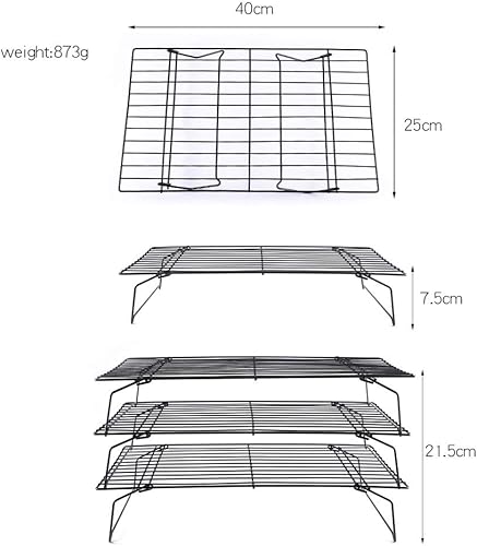 KeepingcooX Grille de Refroidissement à Trois Couches de gâteaux non visqueux - Grille de sécurité, résistance à la Chaleur, économie d 'Espace, Jambes Pliables, 25 X 40 cm (9.75' x 16') - Nail Gallerys