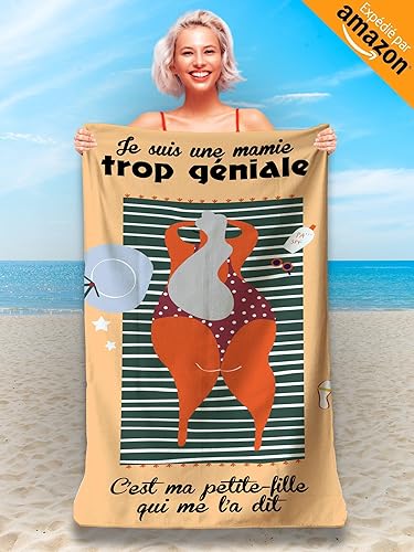 Serviette de Plage Microfibre Personnalisée avec Message Humoristique. Drap de Plage 160x80cm Ultra Absorbant, Séchage Rapide, Léger et Compact. Idée Cadeau Femme, Fête des Grand-Mères Noel - Nail Gallerys
