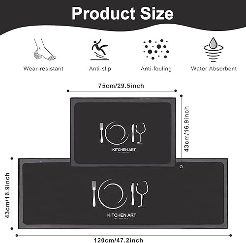 HomKuch Ensemble de 2 Tapis de Cuisine antidérapants lavables et Confortables pour la Salle à Manger et l'entrée du Couloir 40x60+40x120cm - Nail Gallerys