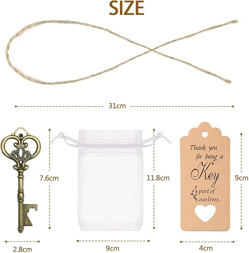 ASANMU Cadeau Invites Mariage, 24 Pièces Clés Vintage, Sachets Pochettes Cadeau en Organza, Papier Kraft Étiquette, Corde de Jute Naturel, Cadeau d'Invité de Mariage pour Baptême Communion Banquet - Nail Gallerys
