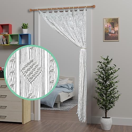 Ateasierlife Rideau de porte en macramé de style bohème (blanc, 90 x 200 cm, carré) - Nail Gallerys