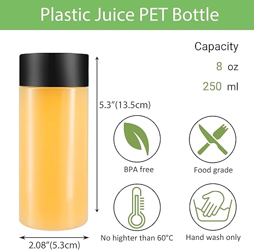 ZMCYN Lot de 16 bouteilles sensorielles réutilisables pour jus, lait et boissons en plastique PET Transparent avec couvercles noirs 250 ml - Nail Gallerys