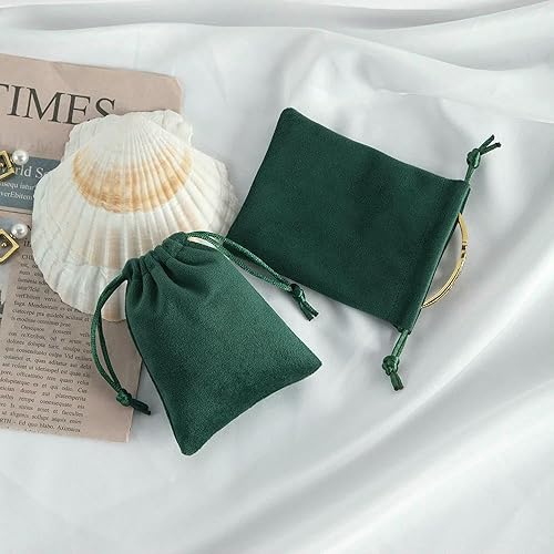 DaBingDian Lot de 5 Pochettes à Bijoux en Velours Doux Vert foncé avec Cordon de Serrage, pour Emballage Cadeau, Mariage, Noël - Nail Gallerys