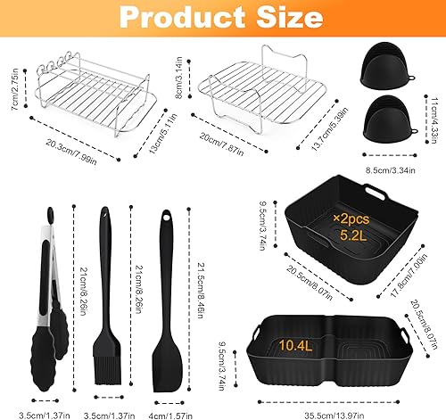 Moule Silicone Air Fryer pour Ninja Foodi Flex 10.4 L AF500EU,14 Pièces Accessoires Air Fryer Inclus (1×10.4L + 2×5.2L),Compatible avec Friteuse Ninja AF500EU et Autres Modèles - Nail Gallerys