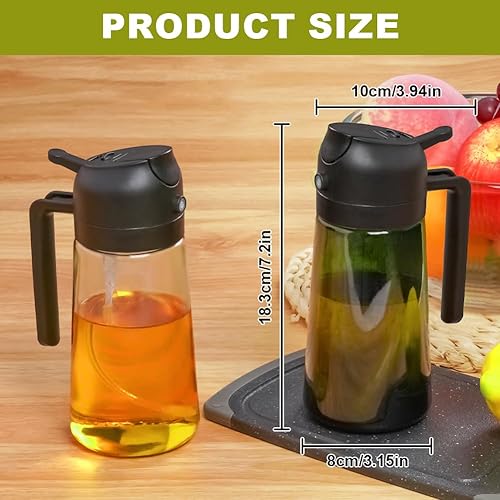 AMFUN 470ml Spray Huile Cuisine, 2 en 1 Huile Distributeur Verseur, with brosse en silicone/métallique, pour Salades, la friteuse à air, le barbecue, la cuisine, le blocage de la lumière (Noir) - Nail Gallerys