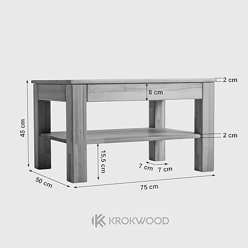 Krok Wood Table Basse Bonn en Bois Massif Couleur chêne foncé (hêtre, 75 x 50 x 45 cm) - Nail Gallerys
