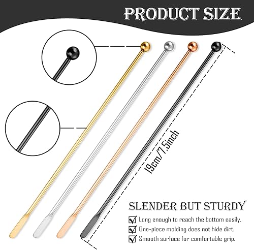 Lot de 4 agitateurs en acier inoxydable de 19,1 cm avec petites palettes rectangulaires, bâtonnets mélangeurs réutilisables pour café, bar, chocolat, lait (or rose) - Nail Gallerys