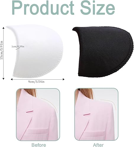 Volhuluk Épaulettes en Mousse Tampons, 4 Paires Epaulettes pour Femme et Homme, Éponge Épaulettes Amovibles, Epaulette Coudre Épaule, pour Vêtements Veste Blazer T-Shirt Accessoire Couture Noir/Blanc - Nail Gallerys