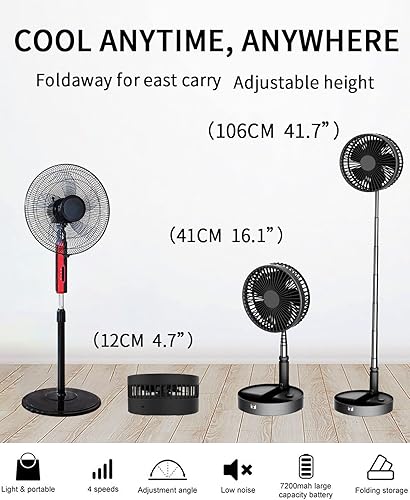 UNITEDTIME Ventilateur de bureau et de table, ventilateur de voyage portable, alimenté par piles ou USB, hauteur réglable et pliable avec télécommande minuterie, 4 réglages de vitesse (rose) - Nail Gallerys