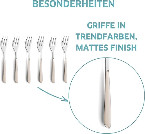 Kuppels Prisma Lot de 6 fourchettes à gâteau en acier inoxydable 18/0 6 pièces pour 6 personnes, poignées en plastique de qualité supérieure en coton blanc, inoxydable et passe au lave-vaisselle - Nail Gallerys