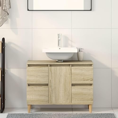 vidaXL Meuble d'évier chêne Sonoma 80x33x60 cm Bois d'ingénierie, Armoire d’évier de Salle de Bain, unité d’évier de Salle de Bain, Armoire de lavabo - Nail Gallerys