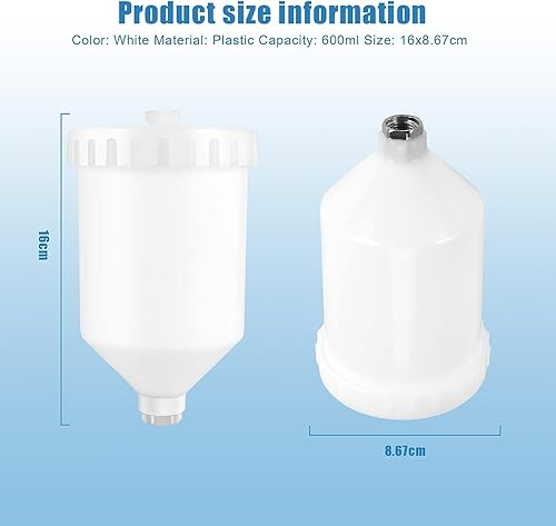 Liseng Gobelet en Plastique de 600 ML pour à Peinture, Pot de Rechange pour pulvérisateur, gobelet, Pot, fileté, Outil de pulvérisation pour (16 x 9 cm) - Nail Gallerys