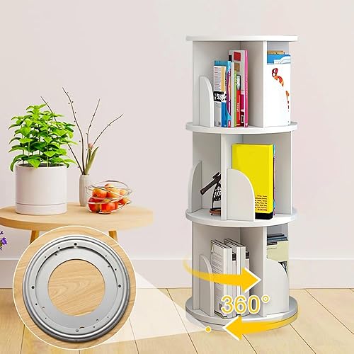 Bibliothèque pour Enfants,Étagère Pivotante à 3 Niveaux pour Livres et Jouets, Étagère à Livres pour Enfants, Étagère de Rangement Autoportante, pour Chambre d'enfants,Ronde (Blanc-40*40*97cm) - Nail Gallerys