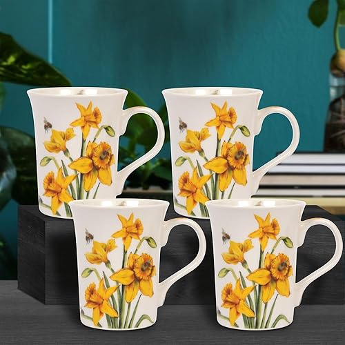 Lesser & Pavey Bee-Tanical Lot de 4 mugs en céramique Motif jonquilles, coquelicots ou chardons, Coquelicot - Nail Gallerys