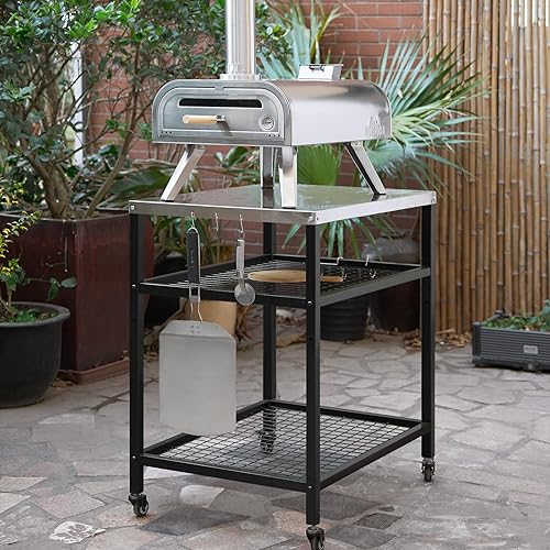 Support de four à pizza d'extérieur pour barbecue - Table de four à pizza en acier inoxydable - Table sur roulettes - Table de préparation des aliments - Support de barbecue pour cuisine, terrasse, - Nail Gallerys