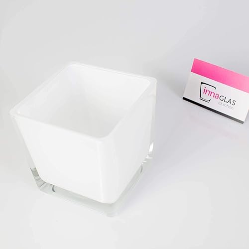 INNA-Glas Photophore carré en Verre Kim, Blanc, 10 x 10 x 10cm - Vase Cube - Bougeoir en Verre - Nail Gallerys