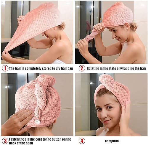 RenFox Cheveux Serviette, Serviettes pour Cheveux, Super Absorbant en Microfibre Super Absorbant, Serviette pour Cheveux Turban avec Bouton de Design Cheveux Secs Rapidement pour Femmes (Rose, Brun) - Nail Gallerys