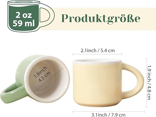 Autumnlife Lot de 4 mini tasses à expresso de 43 ml - À paroi épaisse - Avec anse pour café moka, thé et lait - Parfait pour la maison et le bureau - En porcelaine - Multicolore - Nail Gallerys