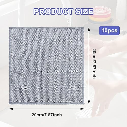 10 Pièces Chiffons à Vaisselle en Fil Métallique, Torchon Multifonctionnel en Fil Métallique Anti-Rayures, Torchon Fil Metallique pour Eau et Sec,pour la Vaisselle Le Comptoir la Cuisinière20*20cm - Nail Gallerys