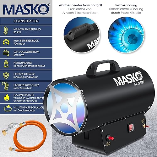 Masko® Radiateur Soufflant à Gaz, Canon à Chaleur, Chauffage Radiant, Générateur d'Air Chaud de Chantier, Noir, 30 KW - Nail Gallerys