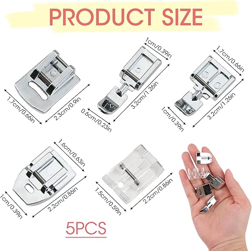 Pied de Biche Machine a Coudre, 5pcs Pied Presseur Machine Multifonctionnel Pied Fermeture Eclair Métallique et Plastique Accessoires Couture pour Machines à Coudre Brother Singer - Nail Gallerys