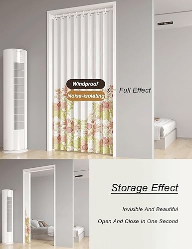APMOE Rideau Accordéon Porte Entrée Interieur, Occultant Isolant Thermique Rideau de Porte avec Tringle Extensible, Porte Accordeon avec Bouton Magnétique(A,55-80cm/curtain W100H200cm) - Nail Gallerys