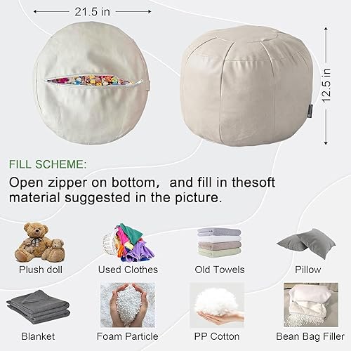 Louis Donné Pouf marocain non rempli fait à la main - Repose-pieds rond - Petit tabouret pliable - Coussin en cuir pour le rangement et la décoration de la maison - Blanc - Nail Gallerys