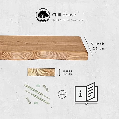 Chill House Wayne/Live Edge Étagère Flottante Rustique, étagère Murale en Bois 22x4.4cm, Chêne Naturel, 180cm - Nail Gallerys