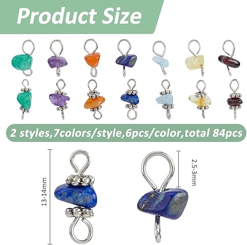 SUPERFINDINGS Breloques en Pierre Précieuse 84 Couleurs Connecteurs en Pierre Naturelle Breloques en Argent Antique pour la Fabrication de Bijoux Colliers Bracelets de Cheville - Nail Gallerys