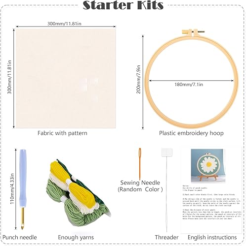 JSRQT Kit de Démarrage Punch Needle, DIY Handcraft Punch Needle Broderie Kit,Kit de Démarrage de Broderie, Kits de Démarrage D'aiguilles à Broder pour Adultes et Débutants (Petite Marguerite) - Nail Gallerys