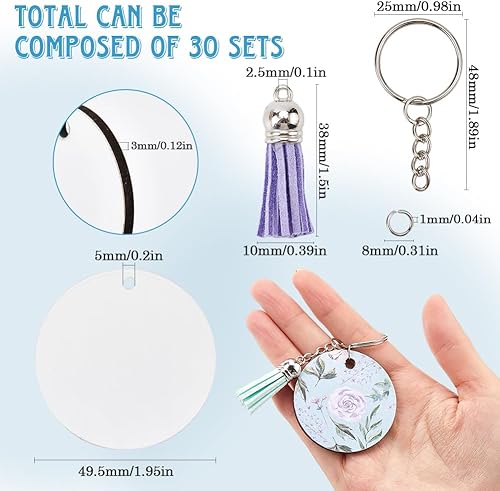 SOFPLATE 120 porte Clés en Acrylique Par Sublimation Vierge de 2 pouces Porte Clés Ronds Transparents avec Pendentif à Pompon Anneaux de Jonction Kit de Fabrication de Porte Clés Par Transfert Thermiq - Nail Gallerys